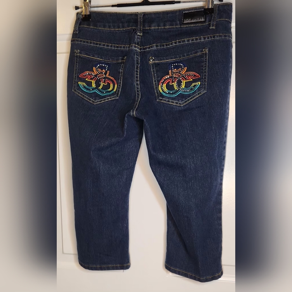 Vintage Y2K Rocawear Capri Jeans w/ Colorful Embroidery Pockets -missing Sequins